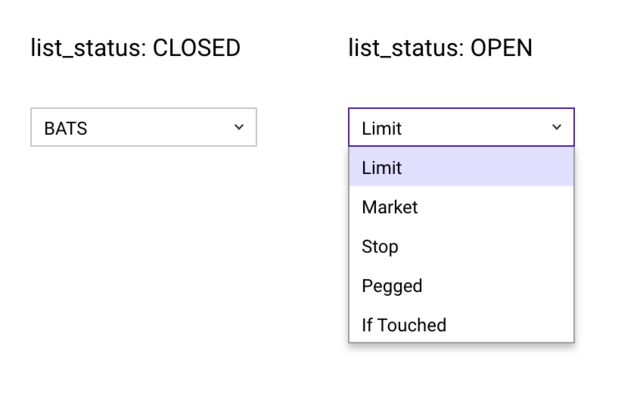 Preview of a drop down box in open and closed states