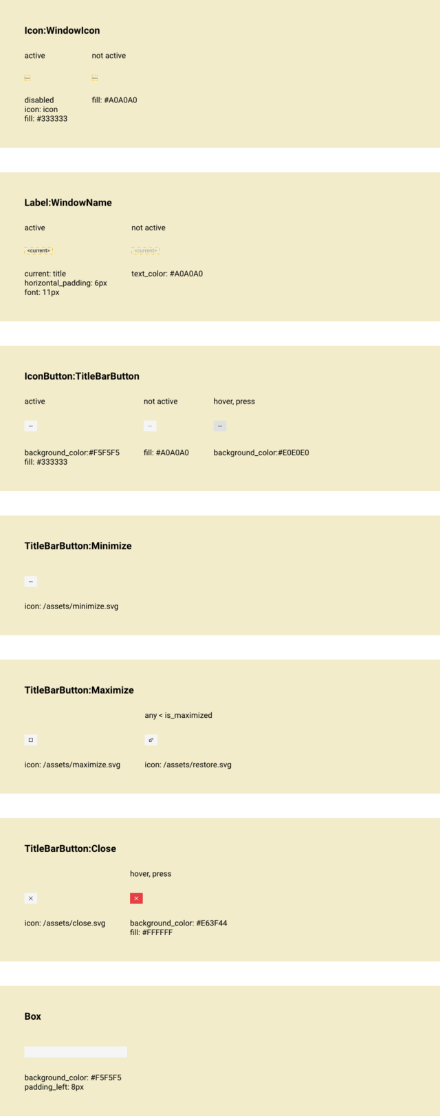 Definition cards for Title Bar