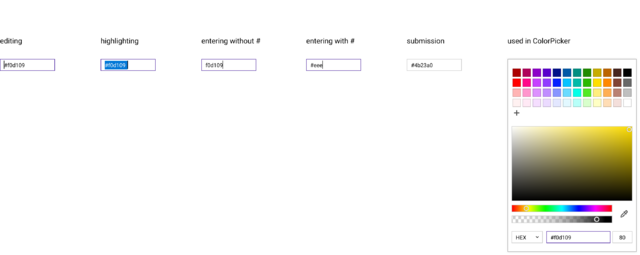 Preview of a hexadecimal color value input field component