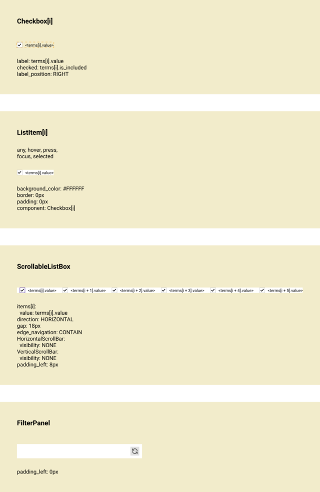 Definition cards for Closed Filter Panel